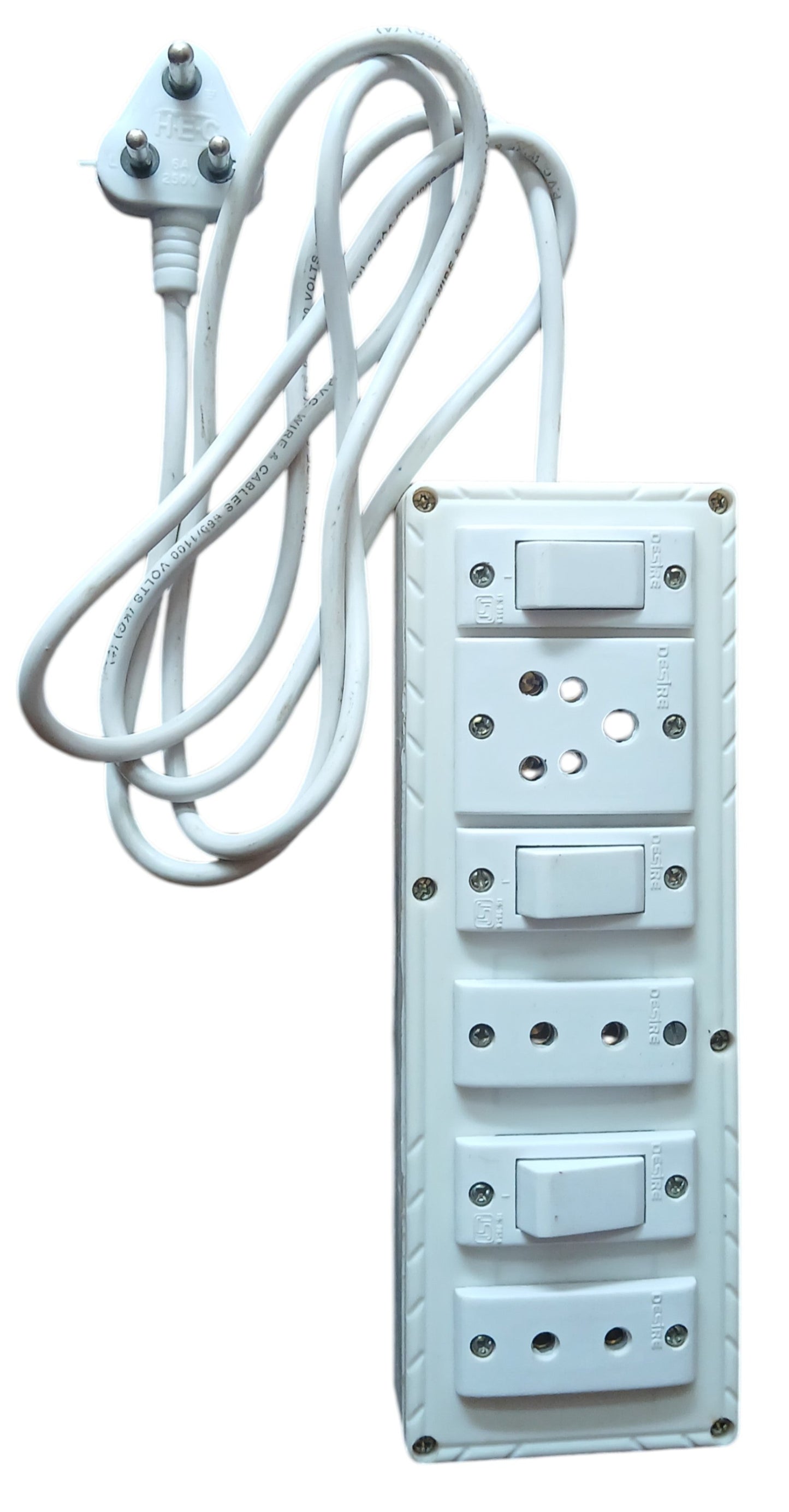 White electrical plug and socket with multiple sockets on a white background